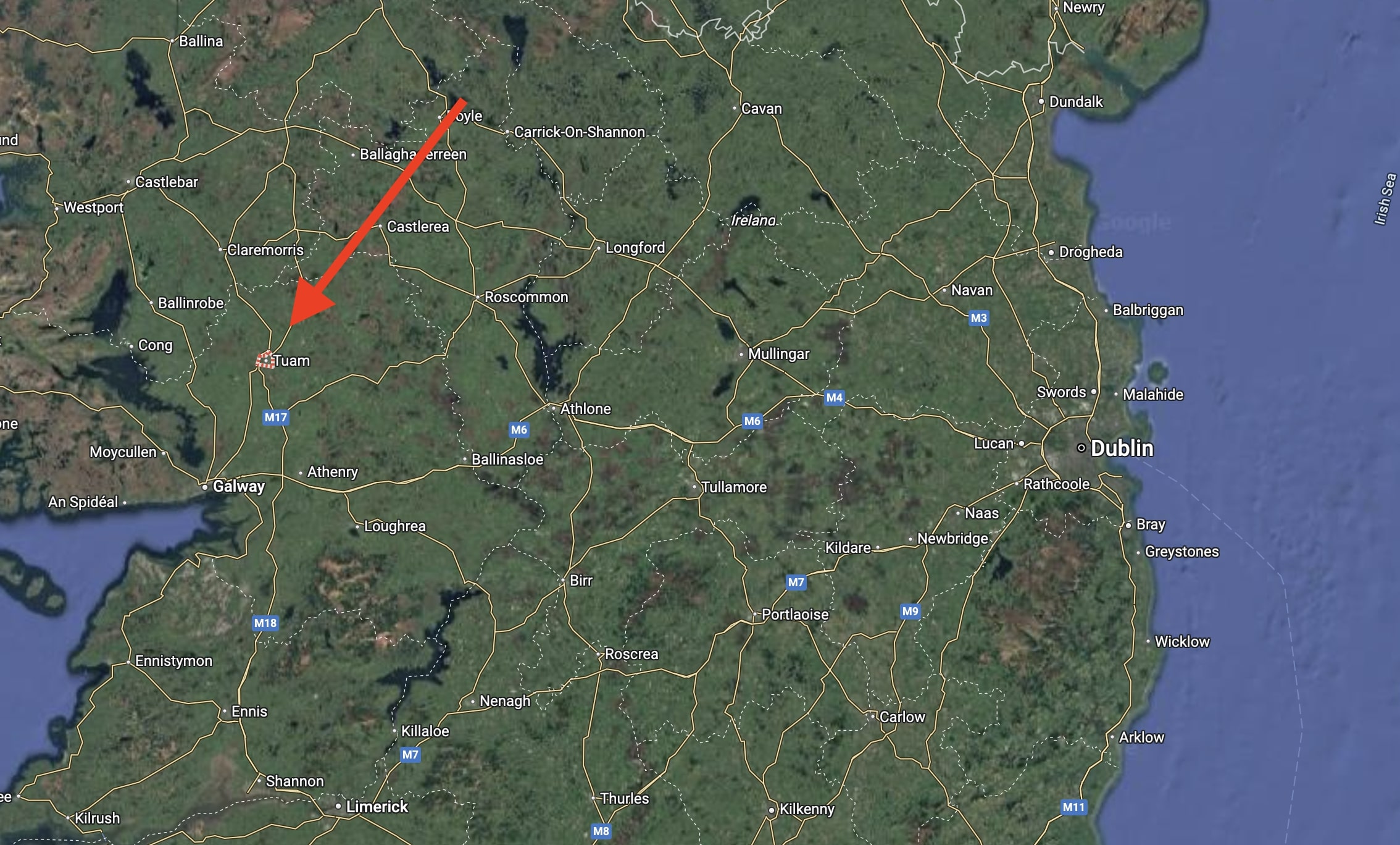 Tuam, County Galway, Ireland (the starting point)